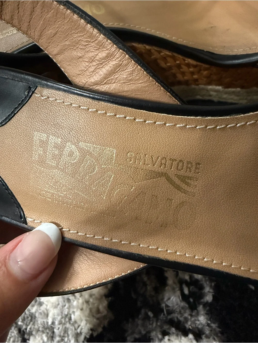 Salvatore Ferragamo Black Leather Espadrilles Wedge Sandal with Rope Ankle Strap